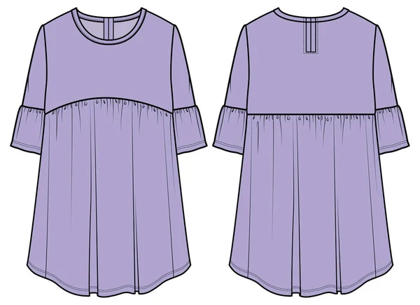 妇女和女孩穿紫色衣服 前后矢量草图设计 — 图库矢量图片