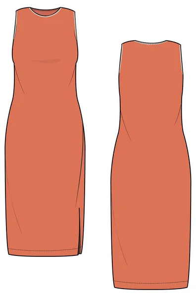 Les Femmes Les Filles Portent Une Robe Orange Mode Dessin — Image vectorielle