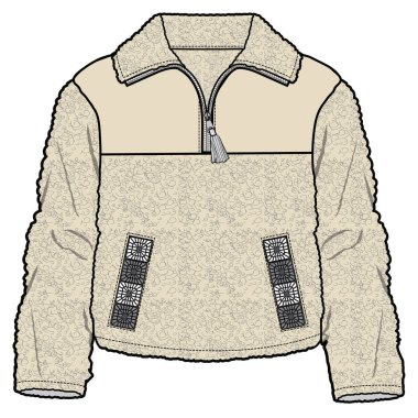 KIDS WEAR CRAFTED HALF ZIP FLEECE JACKET. VECTOR SKETCH clipart