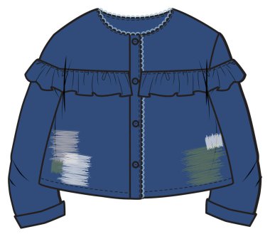 Beyaz arkaplanda işlenmiş yakasız ceketin vektör çizimi