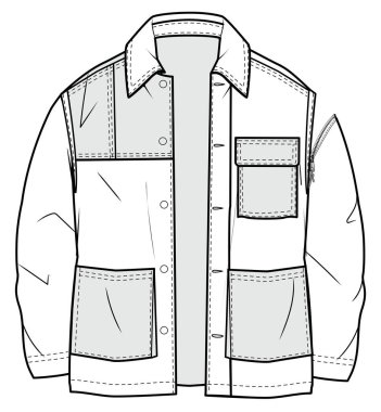Çocuk, gömlekli, artı ceketli bir çocuk giyer. SHACKET VECTOR SKETCH