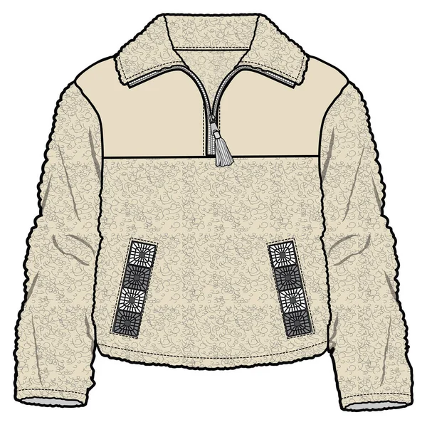 Kids Wear Crafted Half Zip Fleece Jacket Vector Sketch — Stockvektor