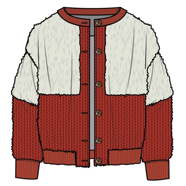 Kids Wear Fur Blocked Jacket Sweat Top Vector Sketch — 图库矢量图片