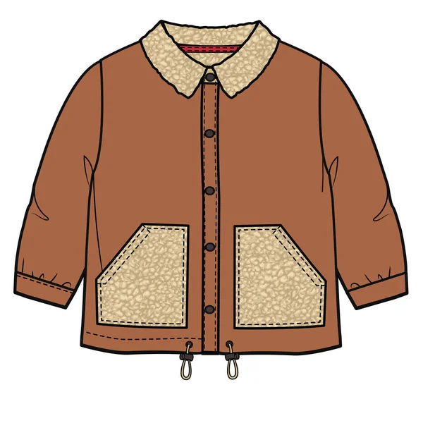 Kids Wear Sweat Top Jacket Shirt Shacket Fur Fleece Collar — 图库矢量图片