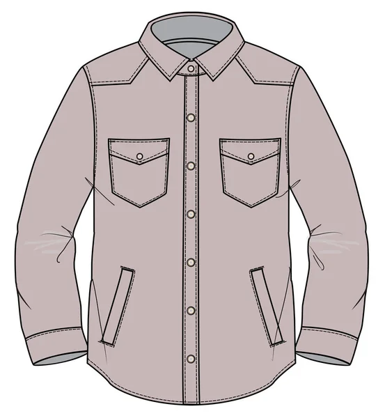Çocuk Gömlekli Artı Ceketli Bir Çocuk Giyer Shacket Vector Sketch — Stok Vektör
