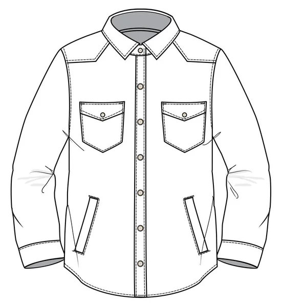 Kid Boy Wear Shirt Jacket Shacket Illustration Vector Sketch — Stockový vektor