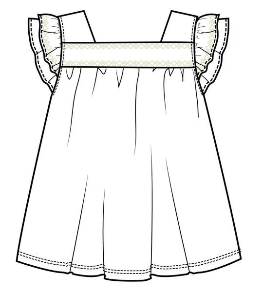 フラッタースリーブドレスのベクトルイラスト — ストックベクタ