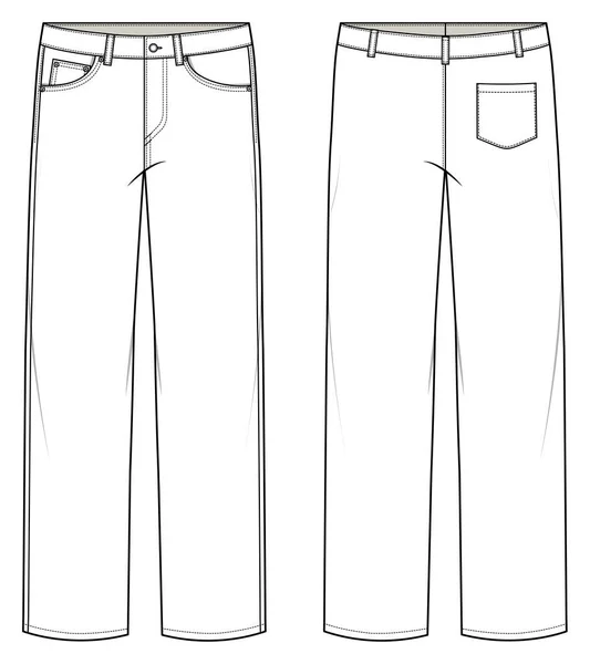 Vector Sketch Illustration Pants Flat Template Front Back Mockup — Stock Vector