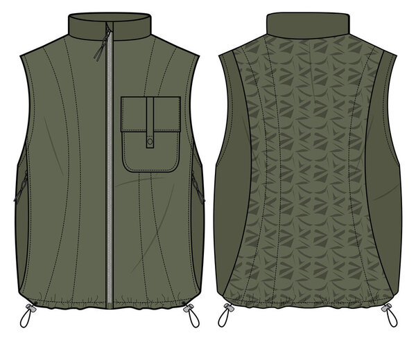 vector illustration of fashion vest with zipper. back and front