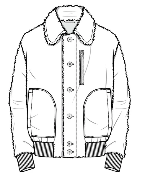 Ilustracja Mody Czarno Biały Wzór Wektora Pluszową Kurtką Odzież Zimowa — Wektor stockowy