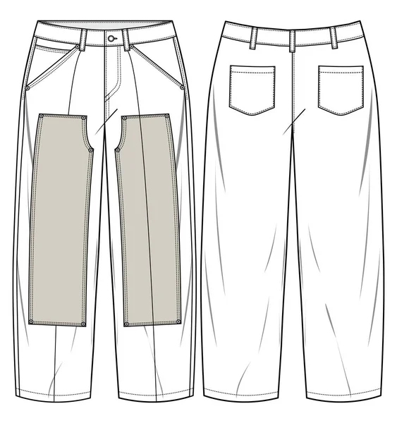 Dibujo Vectorial Ilustración Pantalones Utilitarios Contraste Maqueta Trasera Delantera — Archivo Imágenes Vectoriales