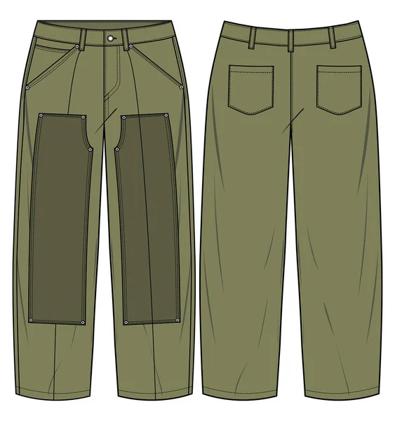 Illustrazione Schizzo Vettoriale Dei Pantaloni Utility Contrasto Modello Posteriore Anteriore — Vettoriale Stock