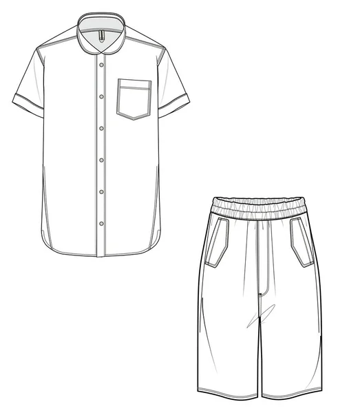 男子和男孩穿着T恤和短套衫矢量草图 — 图库矢量图片