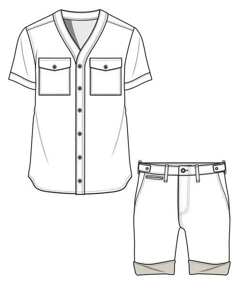 Kid Boys Wear Tee Och Pajama Kort Set Vector — Stock vektor