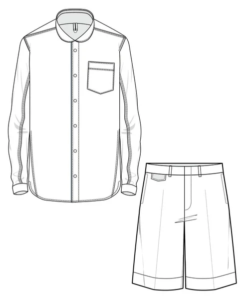 Muži Chlapci Nosí Košili Šortky Pyžama Set — Stockový vektor