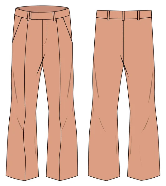 Illustrazione Schizzo Vettoriale Dei Pantaloni Svasati Modello Posteriore Anteriore — Vettoriale Stock