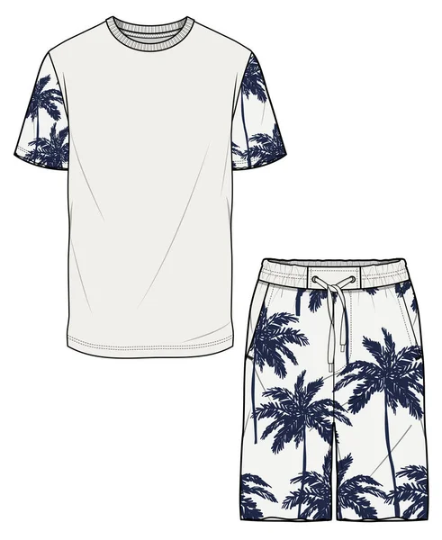 Kid Boys Resort Wear Shirt Shorts Set — Stock Vector