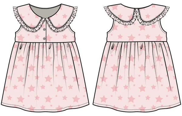 Rosa Kleid Mit Sternen Für Mädchen Vorder Und Rückseite — Stockvektor