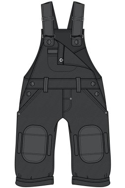 Çocuklar tulum ve düz tasarım oyun kıyafeti giyiyor.