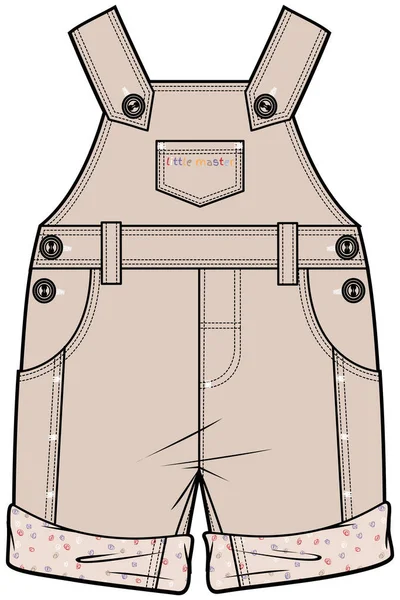 Kids Wear Dungaree Bodysuit Playsuit Flat Design Vector Sketch — Stock Vector