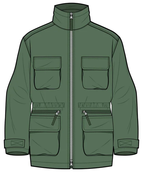 Ανθρωποσ Και Παιδια Φορεται Jungle Jacket Vector Pocket — Διανυσματικό Αρχείο