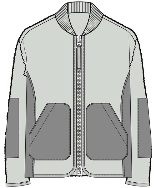 Borg Fleece Jacket Bomber Untuk Men Dan Boys Vector - Stok Vektor