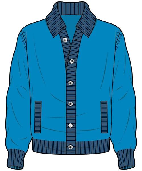 Kék Cardigan Sweater Férfiaknak Fiúknak Vector — Stock Vector