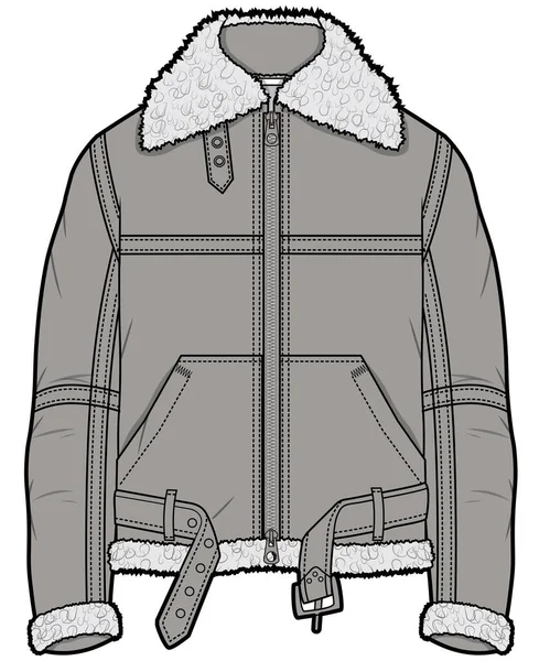 Shearling Collar Jacket Pockets — Stockový vektor