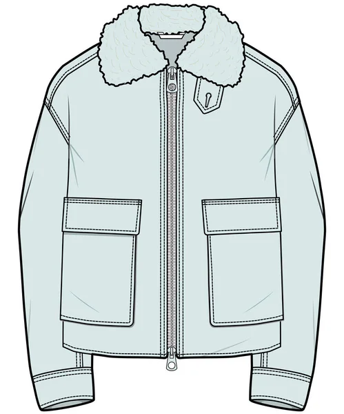 Shearling Collar Jacket Pockets — Vector de stoc