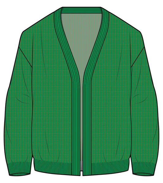 Zielona Kardigan Rib Sweater — Wektor stockowy