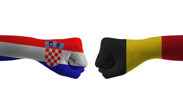Bélgica Croácia Mão Bandeira Homem Mãos Modelado Futebol Copa Mundo — Fotografia de Stock
