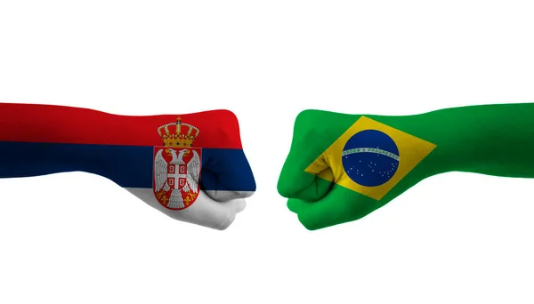 Бразилія Сербія Вручає Прапору Чоловічий Візерунок Футбольного Чемпіонату Світу — стокове фото