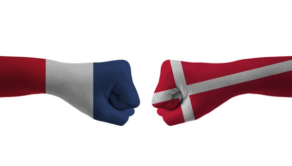 Dinamarca Bandera Mano Francia Manos Hombre Copa Del Mundo Fútbol —  Fotos de Stock