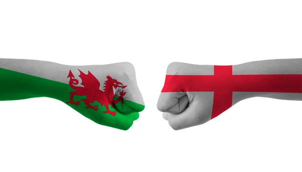 Engeland Wales Hand Vlag Man Handen Patroon Voetbal Wereldbeker — Stockfoto