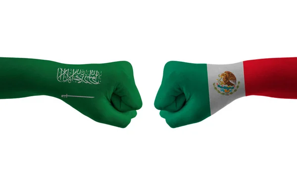 Mexiko Saudi Arabien Arabien Handfahne Männer Hände Gemusterte Fußballweltmeisterschaft — Stockfoto