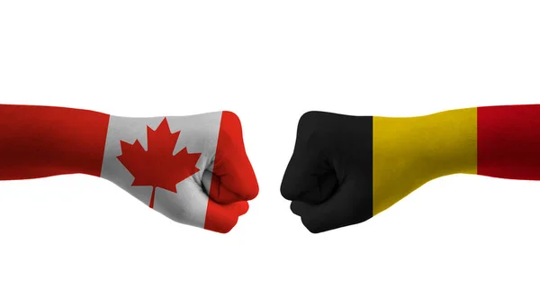 Βέλγιο Καναδά Χέρι Σημαία Man Χέρια Μοτίβο Ποδόσφαιρο Παγκόσμιο Κύπελλο — Φωτογραφία Αρχείου