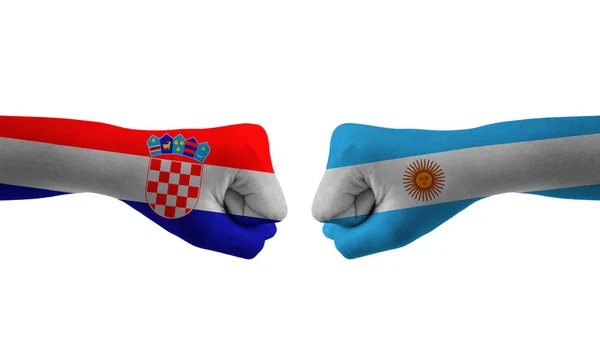 Аргентина Хорватія Вручає Чоловічому Прапору Візерунок Футбольного Чемпіонату Світу — стокове фото