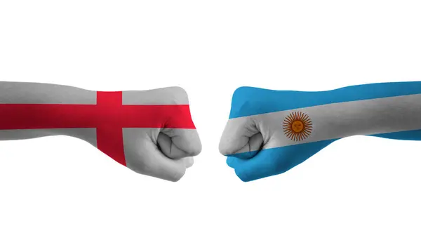 Argentinië Engeland Hand Vlag Man Handen Patroon Voetbal Wereldbeker — Stockfoto
