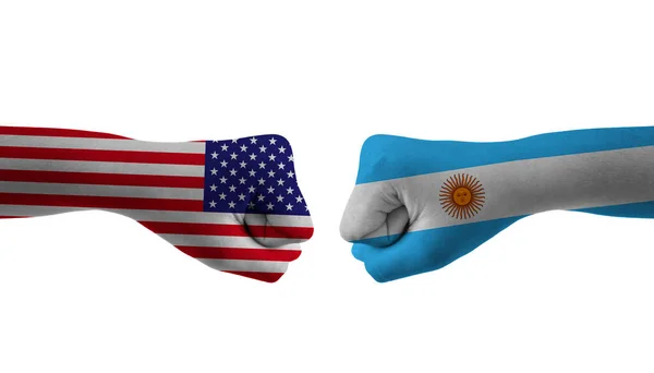 アルゼンチンVsアメリカ合衆国ハンドフラグ男の手パターンサッカーワールドカップ — ストック写真