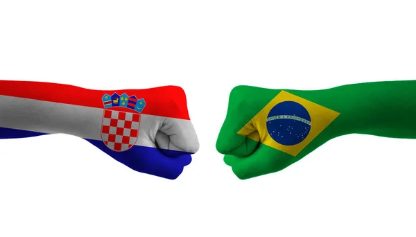 Бразилія Хорватія Вручає Прапору Чоловічий Візерунок Футбольного Чемпіонату Світу — стокове фото