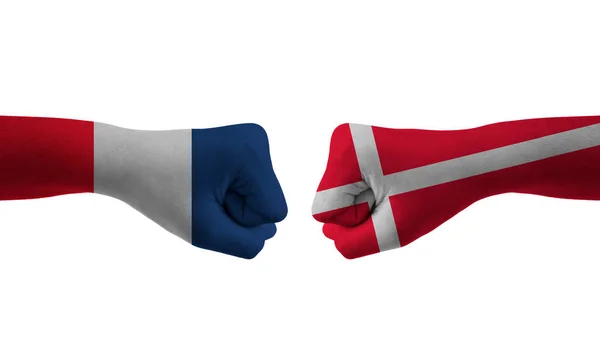 Dinamarca Bandera Mano Francia Manos Hombre Copa Del Mundo Fútbol —  Fotos de Stock