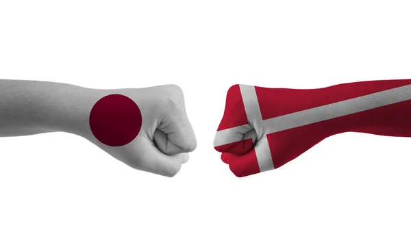 Данія Японія Вручає Прапору Чоловічий Візерунок Футбольний Чемпіонат Світу — стокове фото