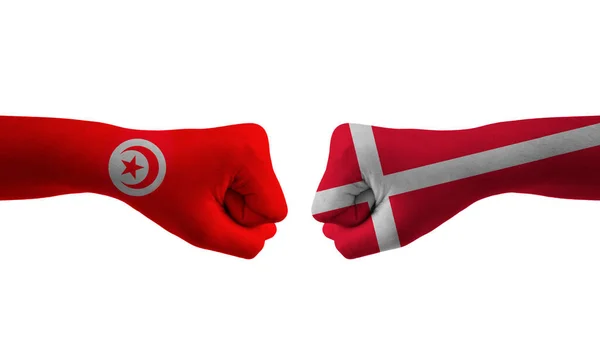 Данія Туніс Вручну Прапор Людина Руки Візерунки Футбольний Чемпіонат Світу — стокове фото