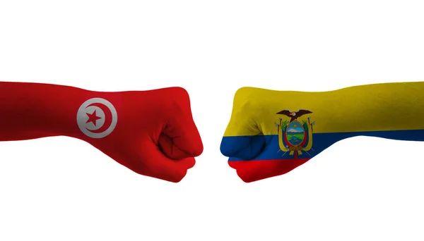 Ecuador Bandera Túnez Manos Hombre Copa Del Mundo Fútbol Con — Foto de Stock