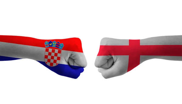 Αγγλία Κροατία Χέρι Σημαία Άνθρωπος Χέρια Μοτίβο Ποδόσφαιρο Παγκόσμιο Κύπελλο — Φωτογραφία Αρχείου