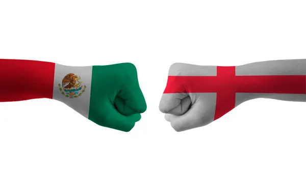 England Gegen Mexiko Handfahne Mann Hände Gemustert Fußball — Stockfoto