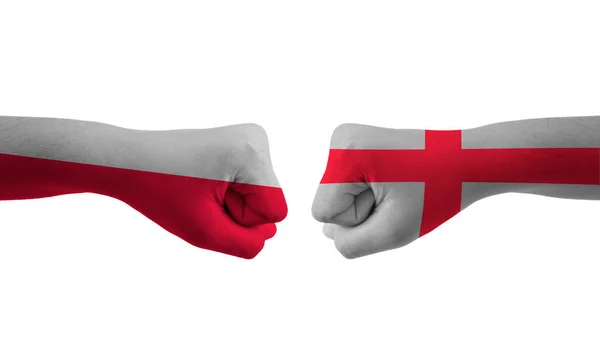 Engeland Polen Hand Vlag Man Handen Patroon Voetbal Wereldbeker — Stockfoto