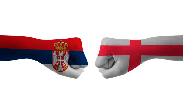Inghilterra Serbia Bandiera Mano Uomo Mani Fantasia Coppa Del Mondo — Foto Stock