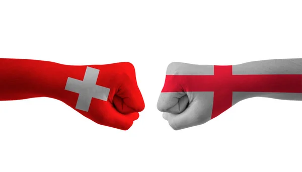 Anglie Švýcarsko Ruka Vlajka Muž Ruce Vzorované Fotbalové Mistrovství Světa — Stock fotografie