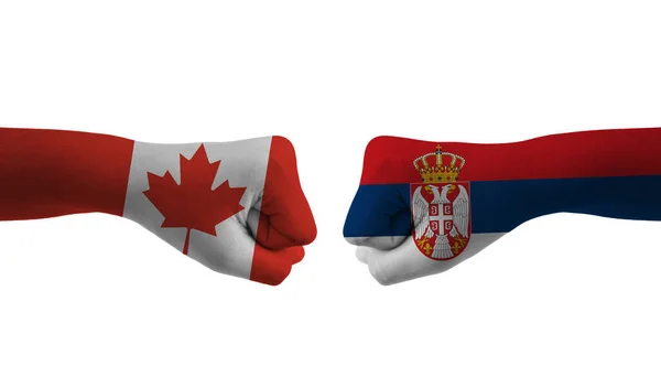 Srbsko Kanada Ruka Vlajka Muž Ruce Vzorované Fotbalové Mistrovství Světa — Stock fotografie